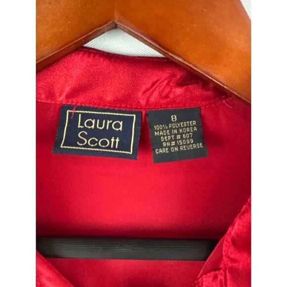 Laura Scott Womens Red Satin Button-Down Blouse Size 8 - Picture 3 of 4